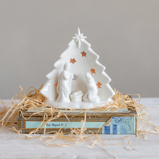 Stoneware Holy Family with Tree & Cut-Outs