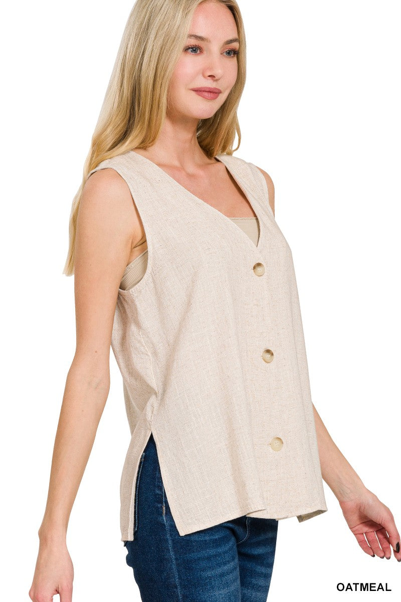 Linen 3 Button Vest