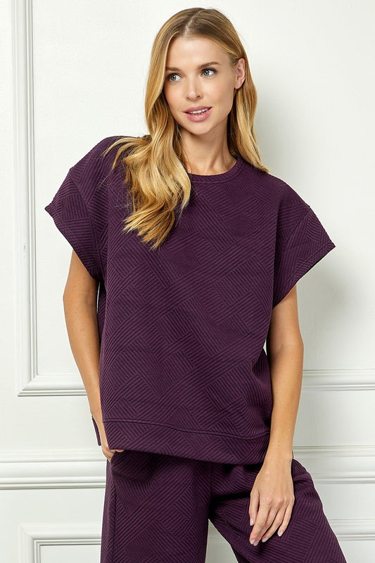 Textured Wide Leg Pants Set | Plum