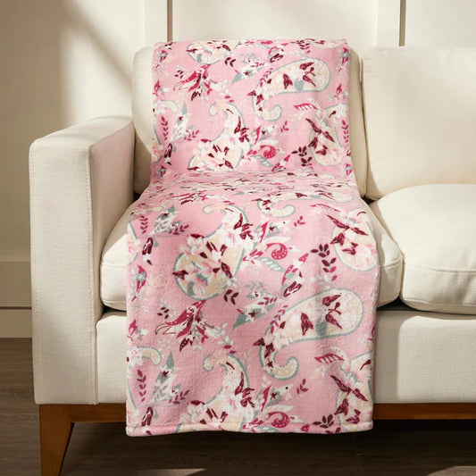 Plush Throw Blanket  |  Botanical Paisley Pink