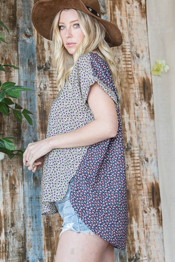 Contrast Back Floral Top