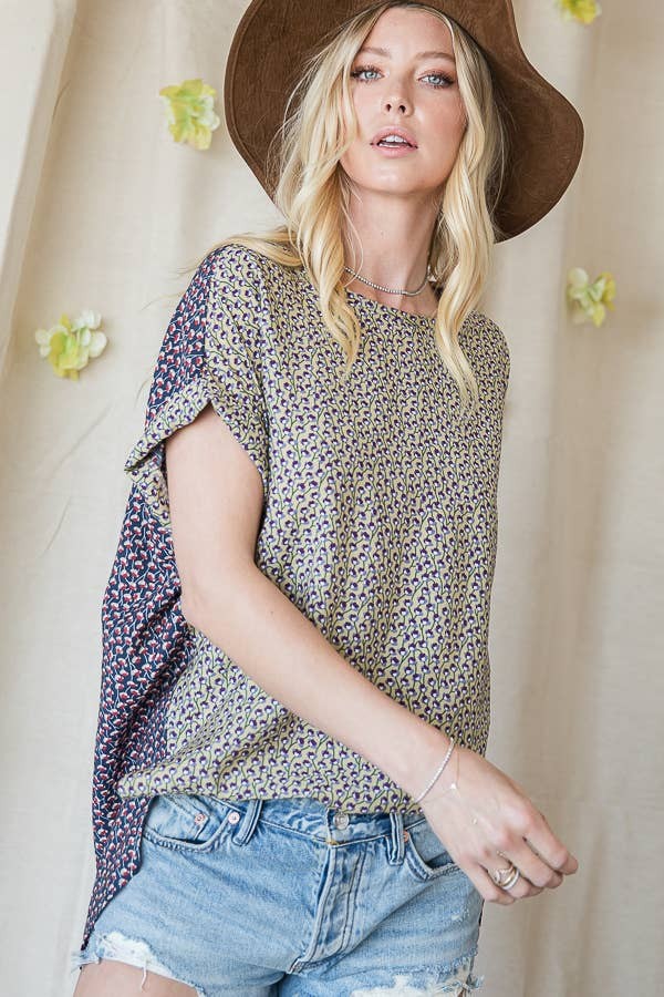 Contrast Back Floral Top