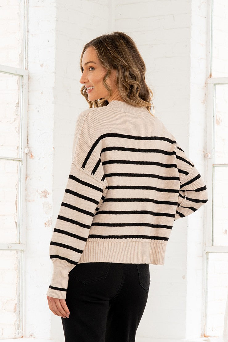 Denim Detail Striped Sweater