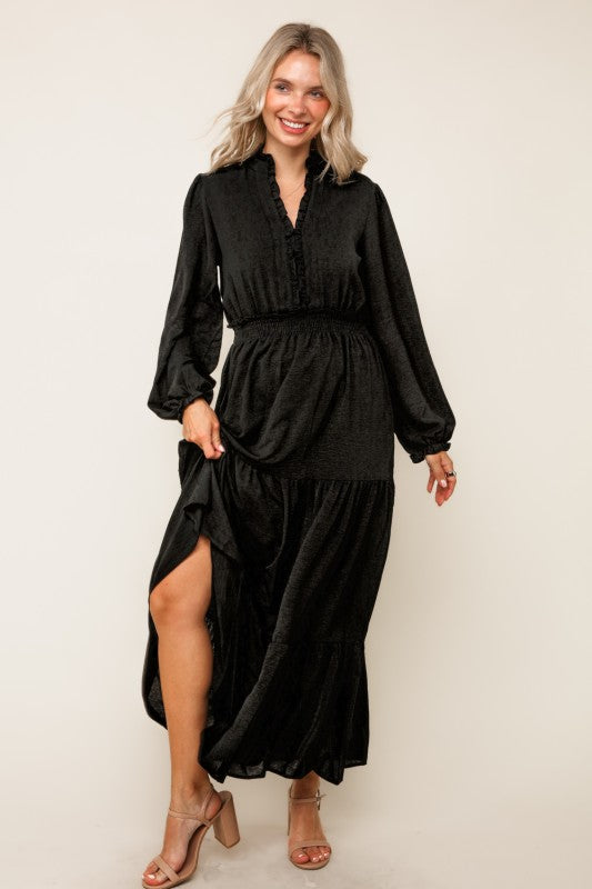 Smocking Waist Tiered Midi Dress