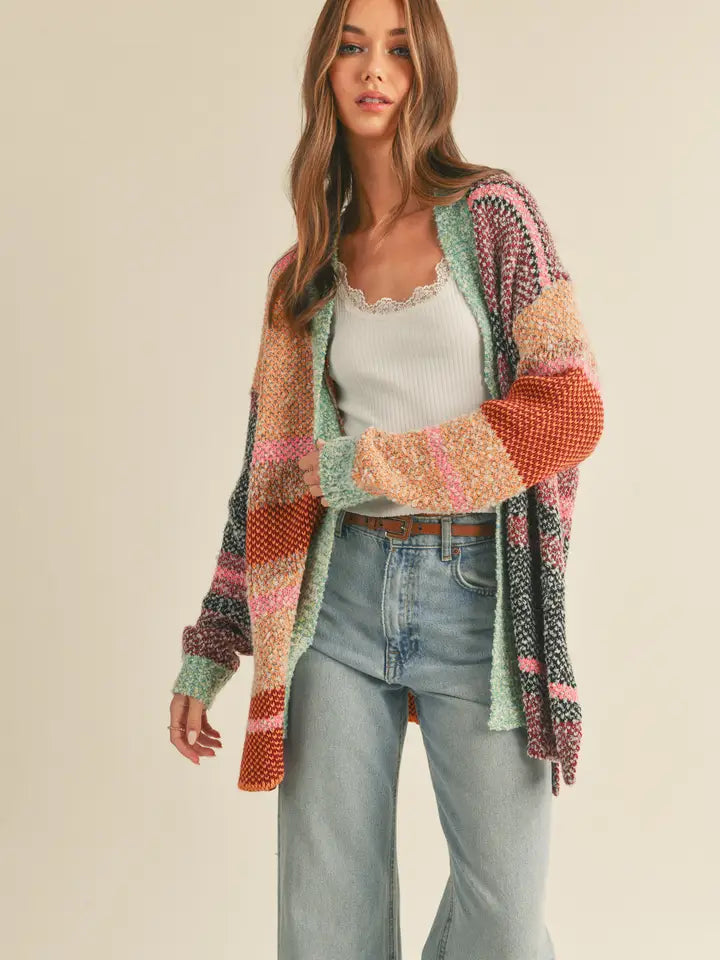 Oversized Color Block Cardigan