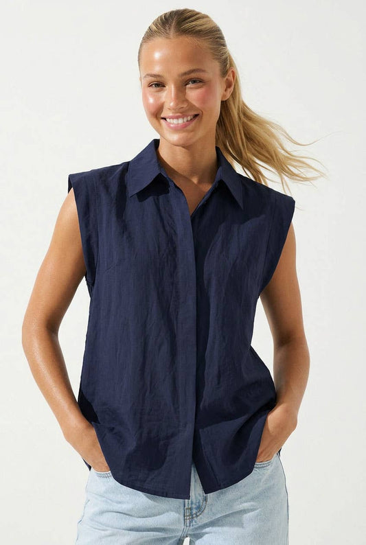 Cap Sleeve Hidden Placket Blouse