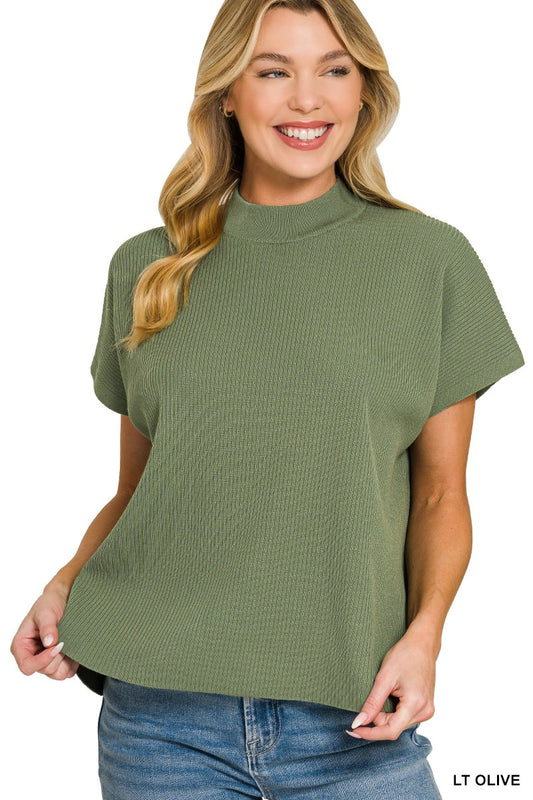 Mock Neck Boxy Sweater | Lt. Olive