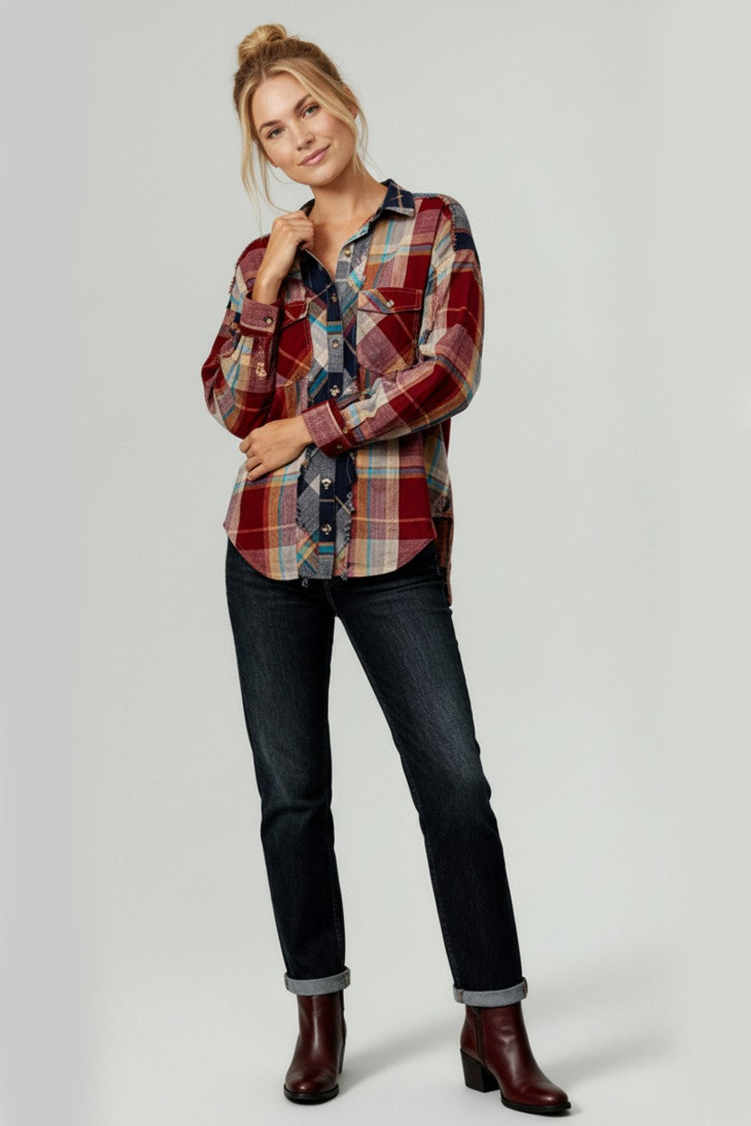 Button Down Plaid Washed Shirts