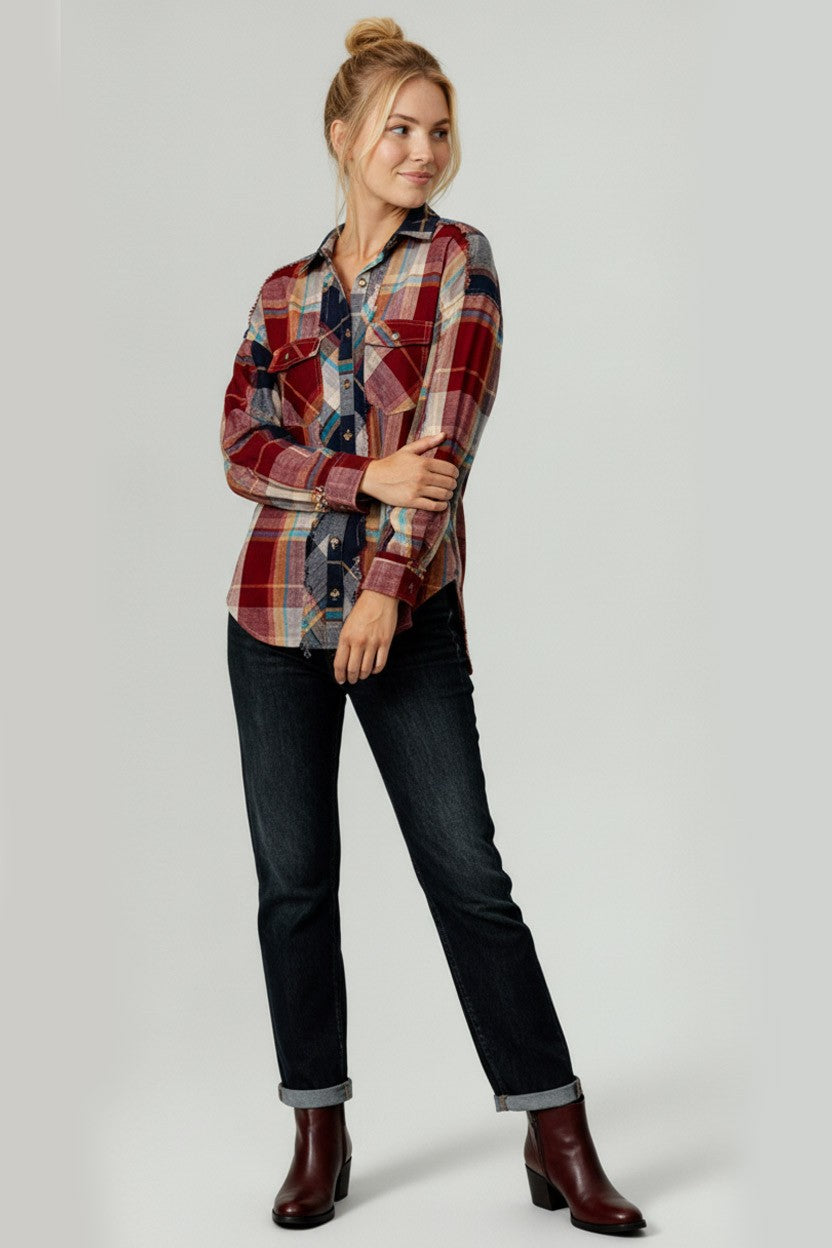 Button Down Plaid Washed Shirts