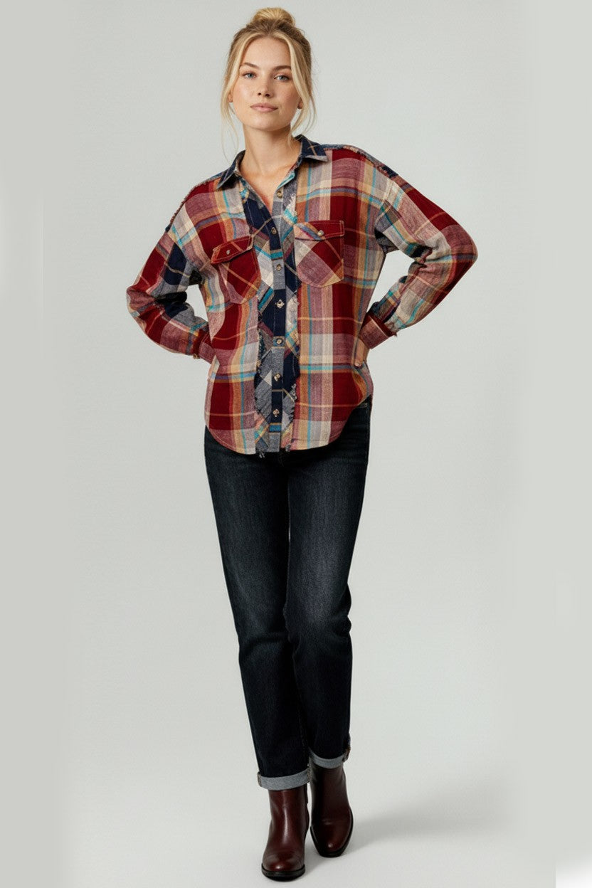 Button Down Plaid Washed Shirts