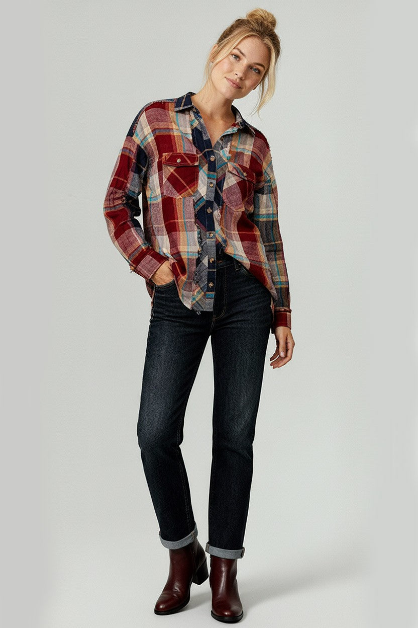 Button Down Plaid Washed Shirts