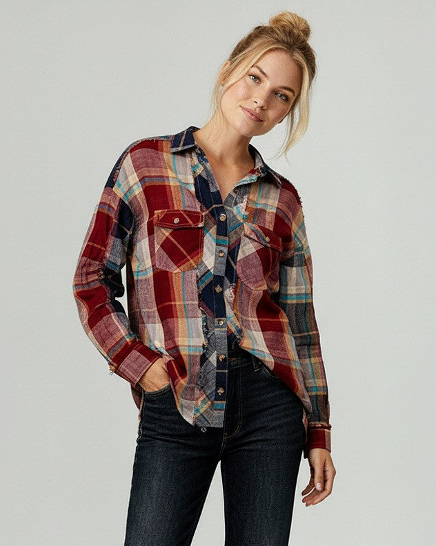 Button Down Plaid Washed Shirts