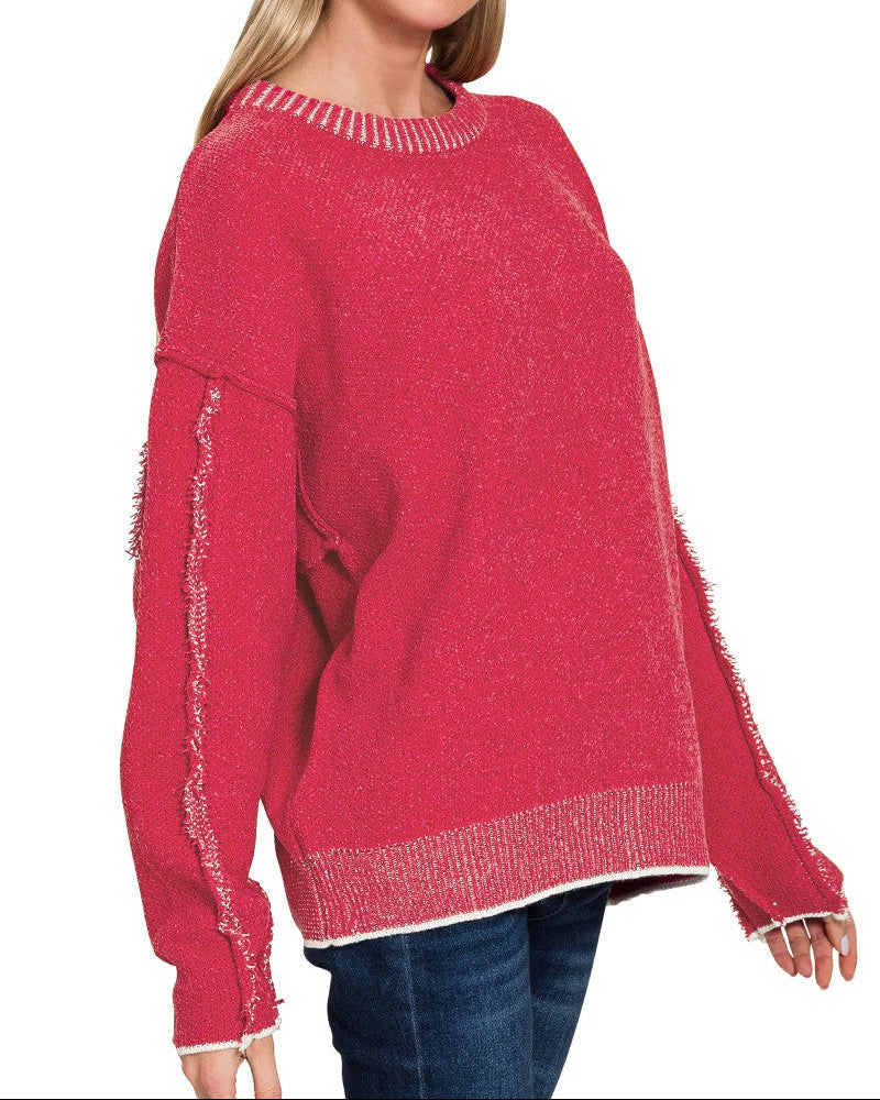 Exposed Seam Sweater | Red