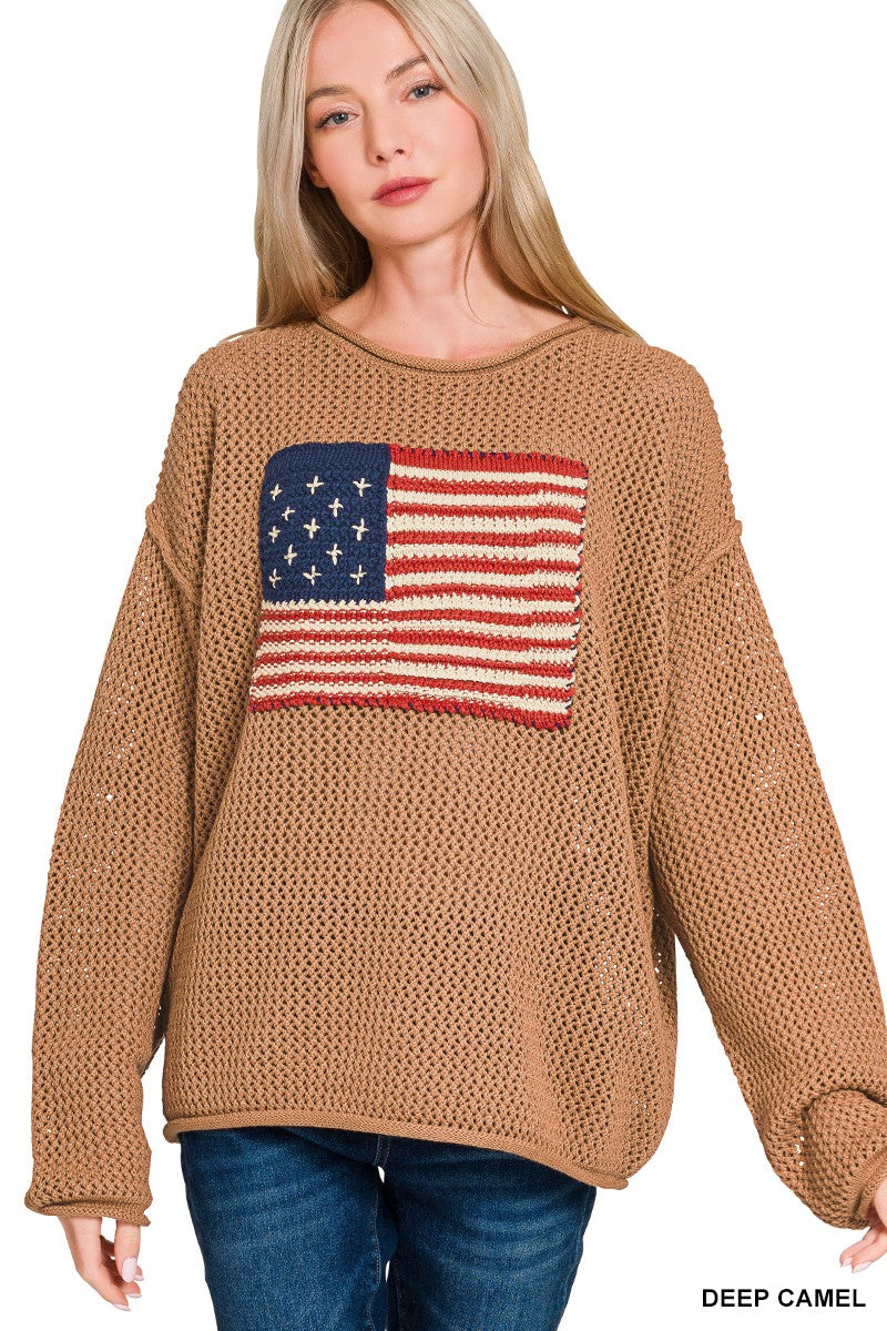 American Flag Sweater | Deep Camel