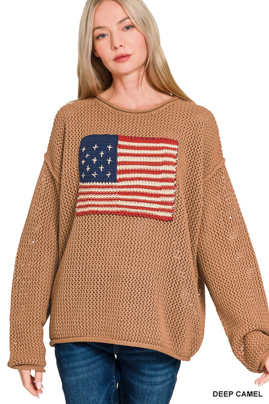American Flag Sweater | Deep Camel