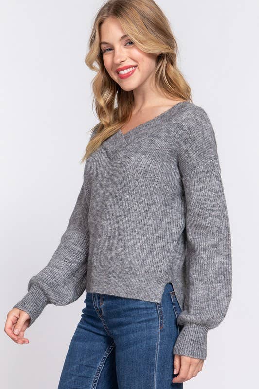 Long Sleeve Double-V Sweater