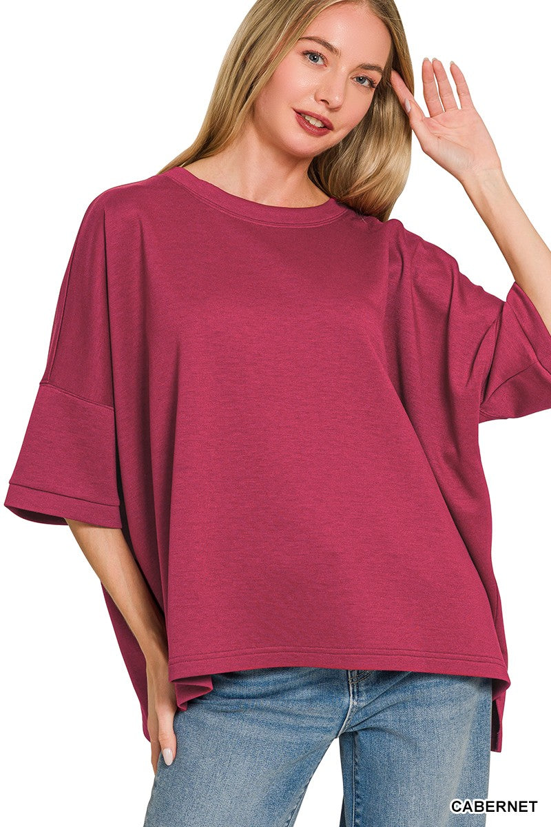Scuba Round Neck Top | Cabernet