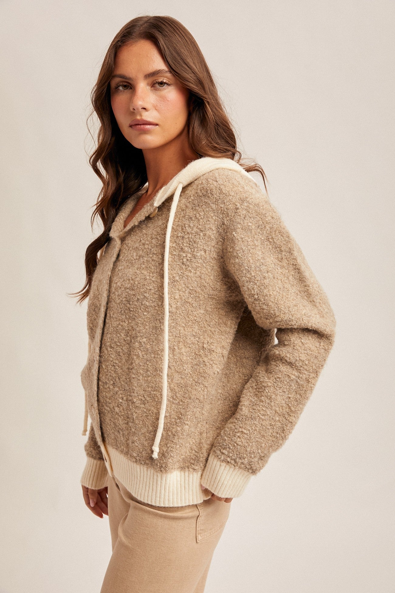 Button Boucle Hooded Cardigan