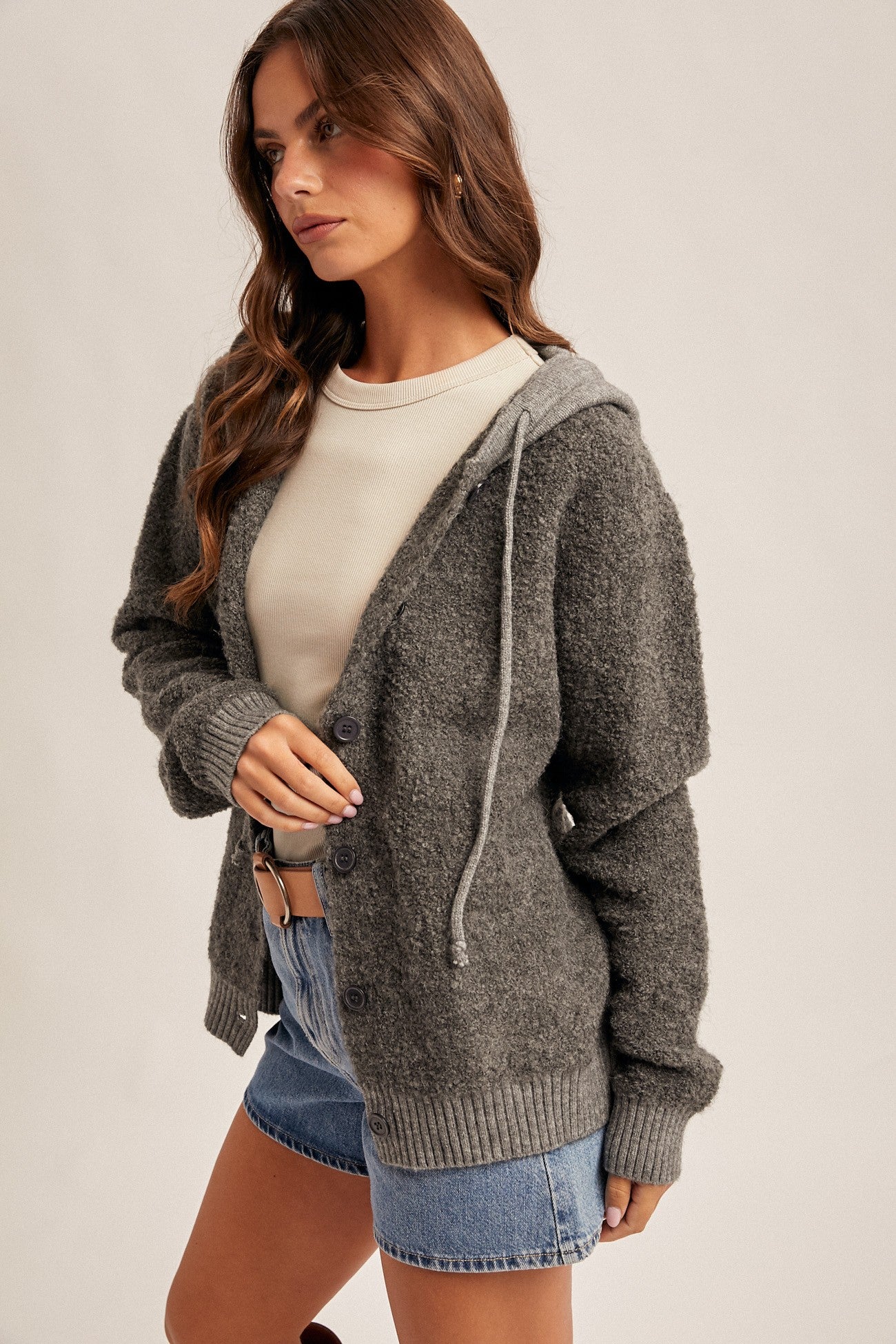 Button Boucle Hooded Cardigan