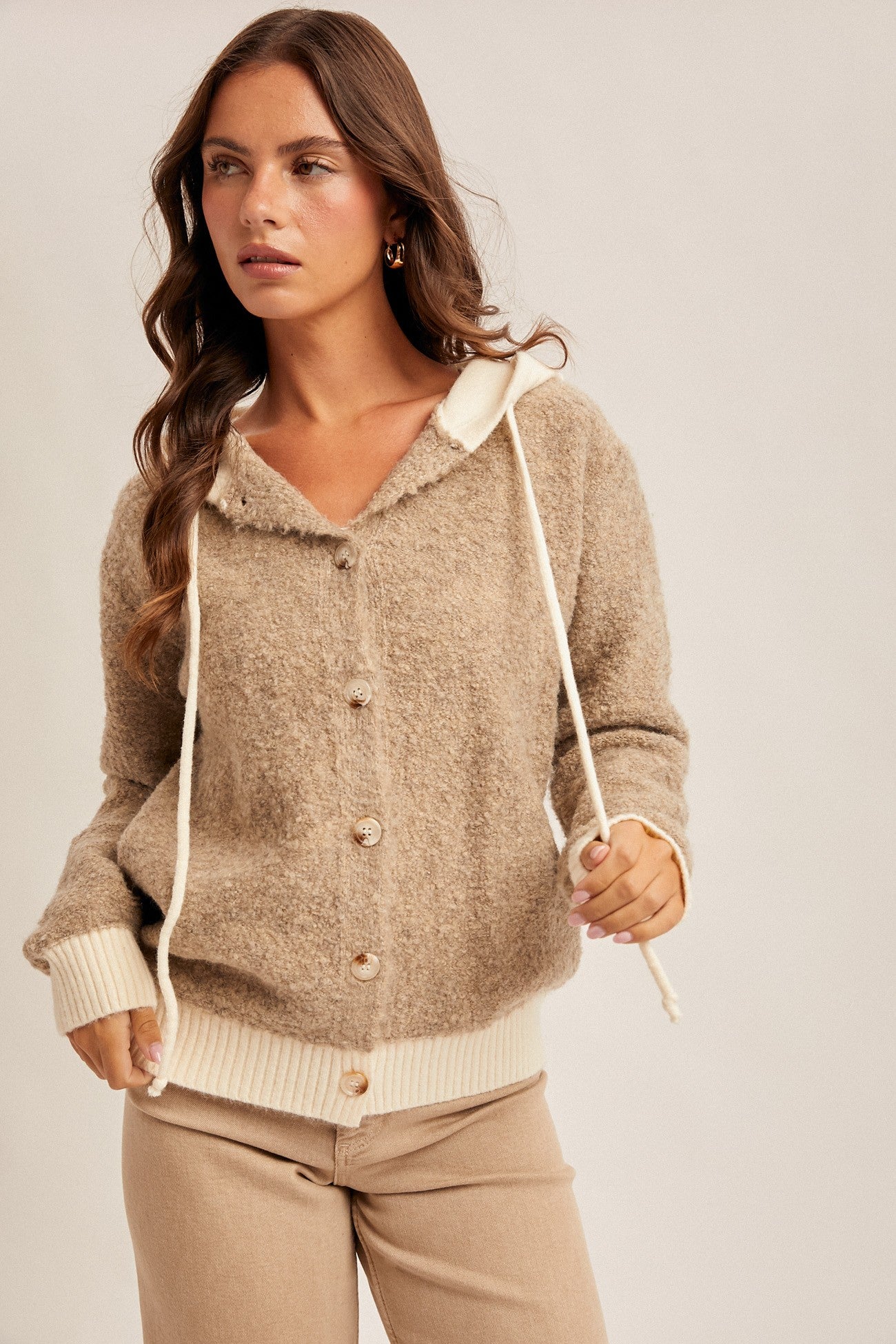 Button Boucle Hooded Cardigan