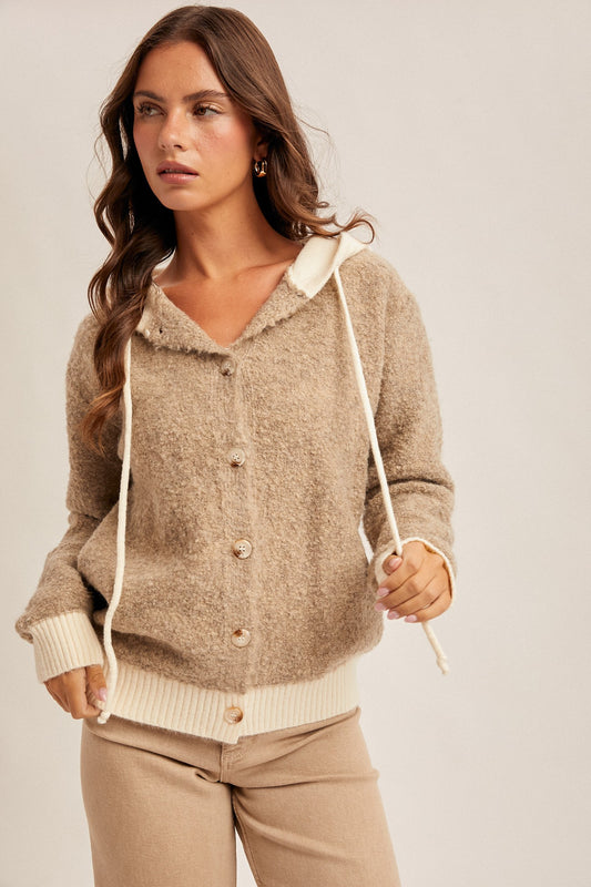 Button Boucle Hooded Cardigan