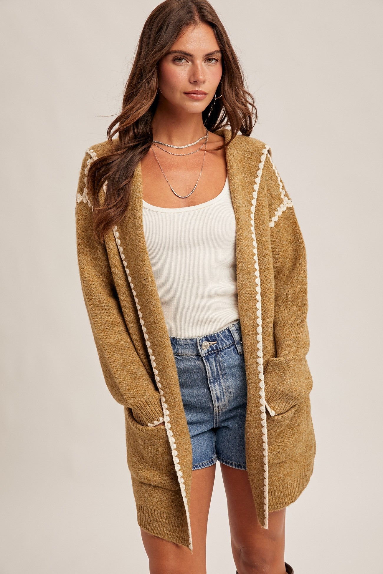 Stitch Detailed Hoodie Cardigan