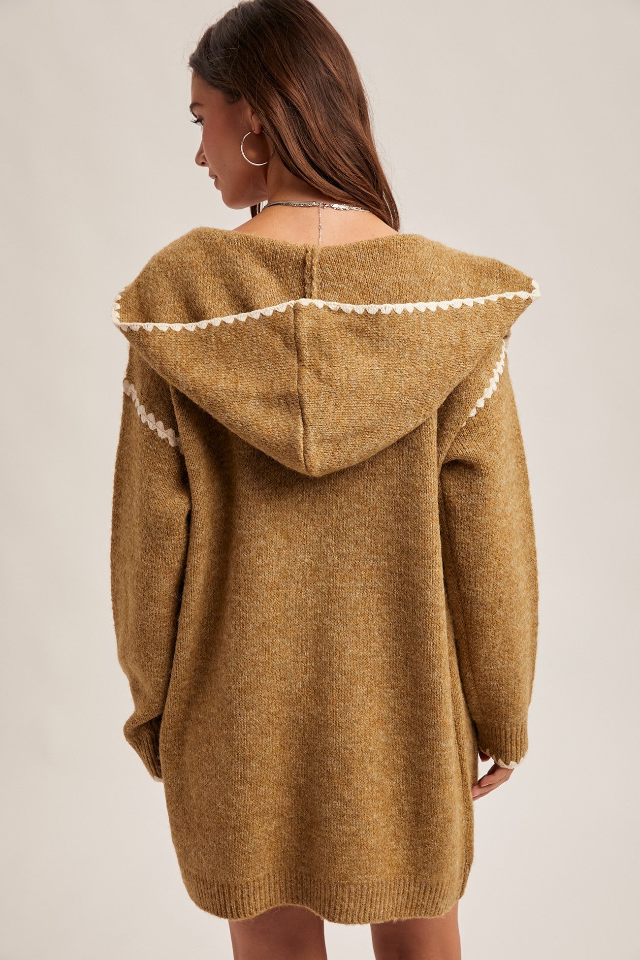 Stitch Detailed Hoodie Cardigan