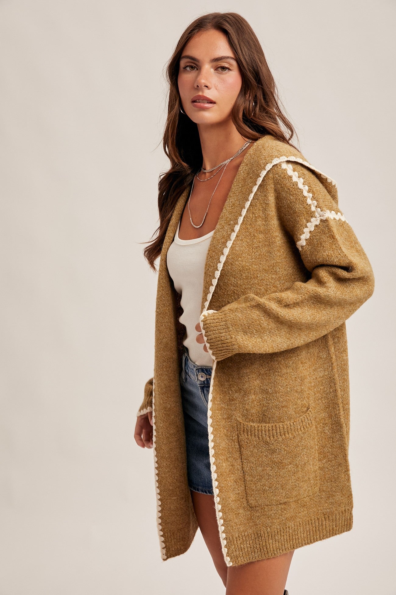 Stitch Detailed Hoodie Cardigan