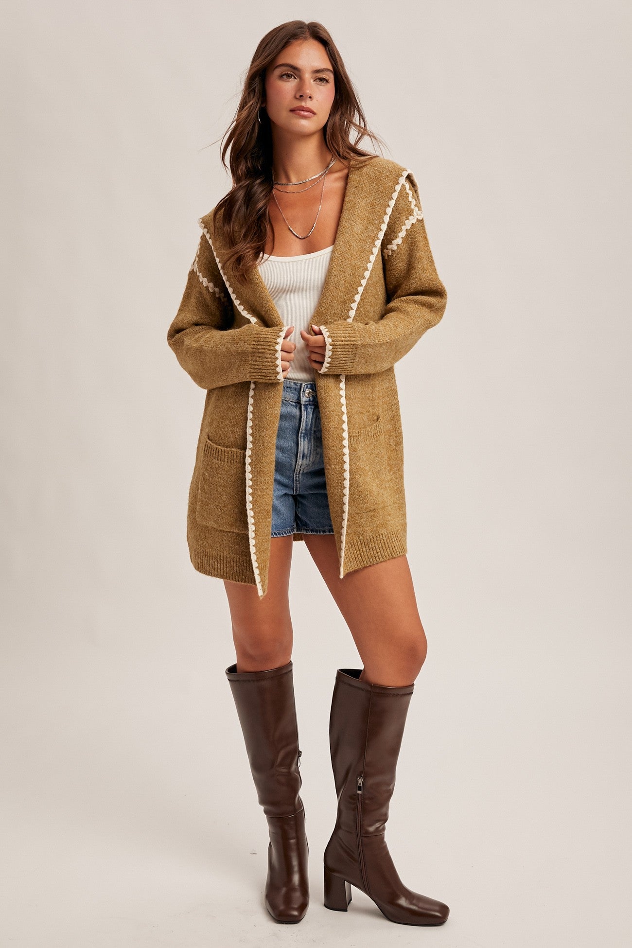 Stitch Detailed Hoodie Cardigan