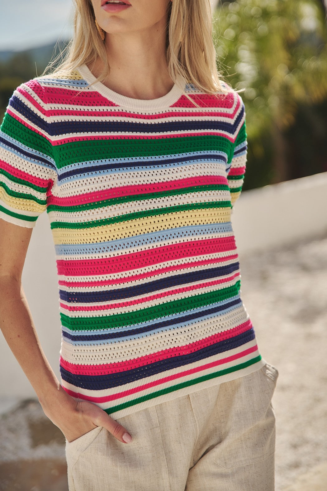 Stripe Crocheted Sweater Top