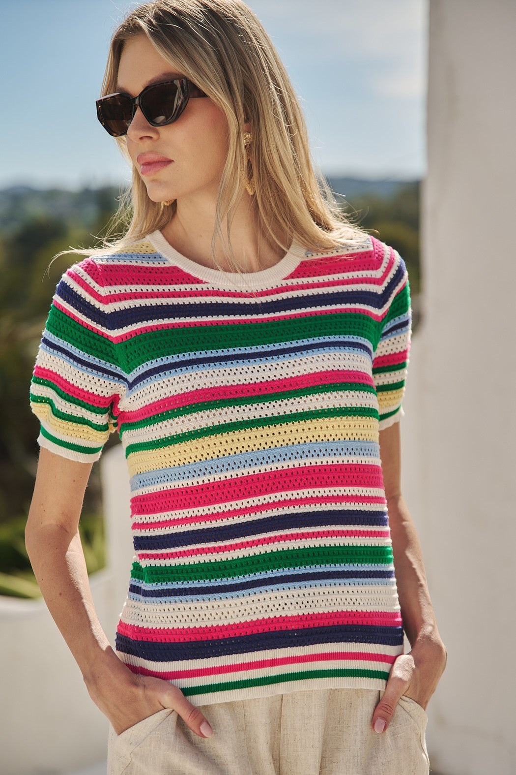 Stripe Crocheted Sweater Top