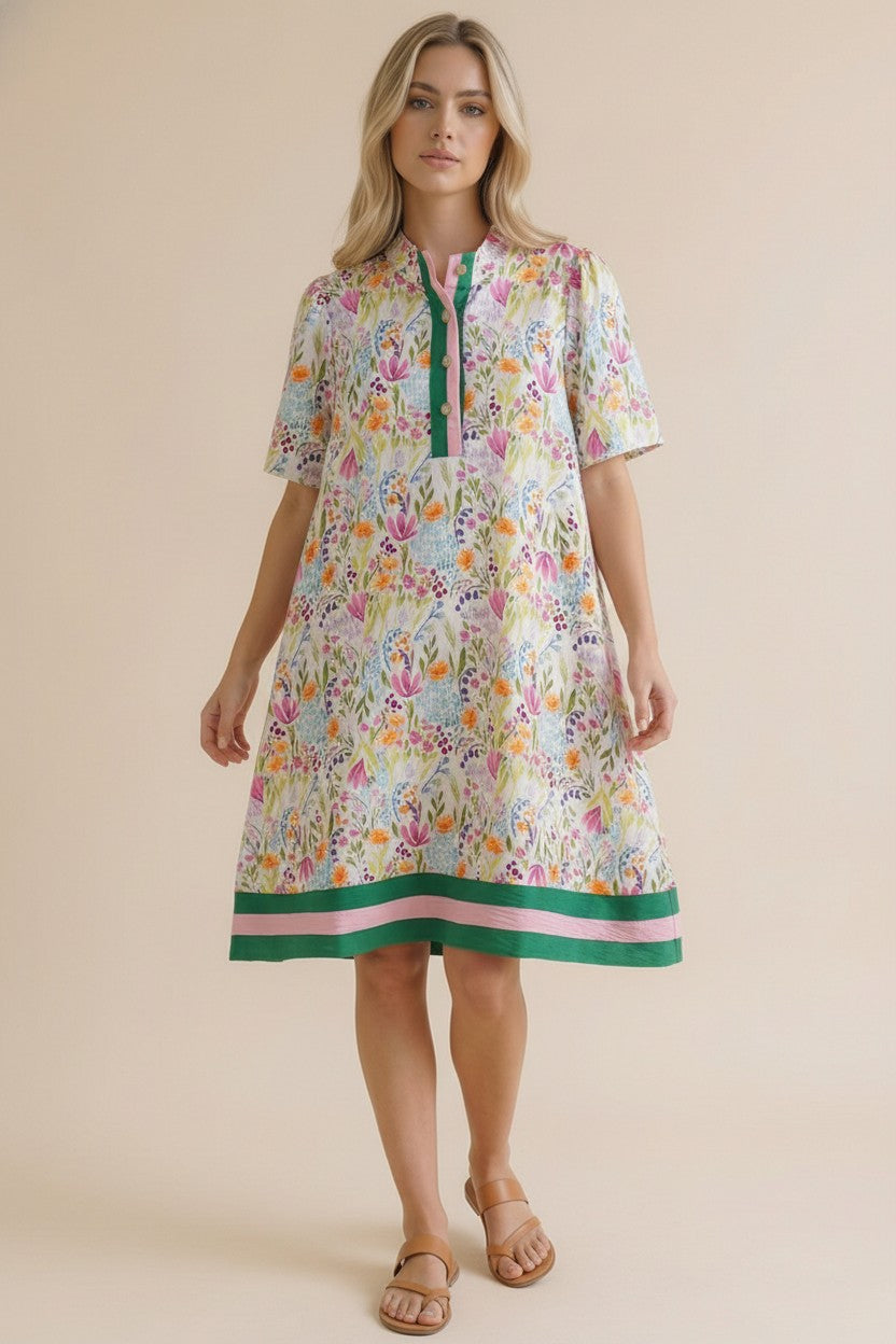 Half Button Down Floral Dress