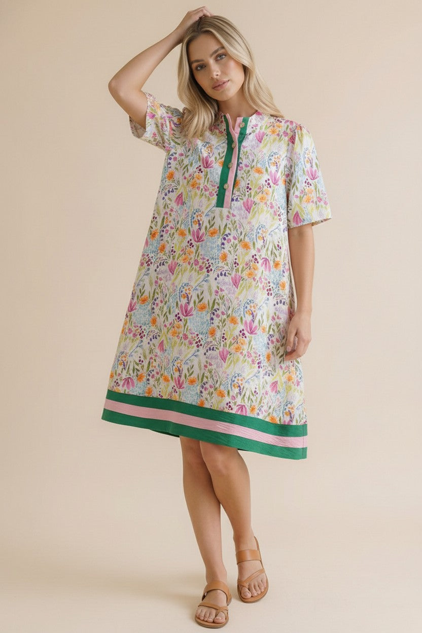 Half Button Down Floral Dress