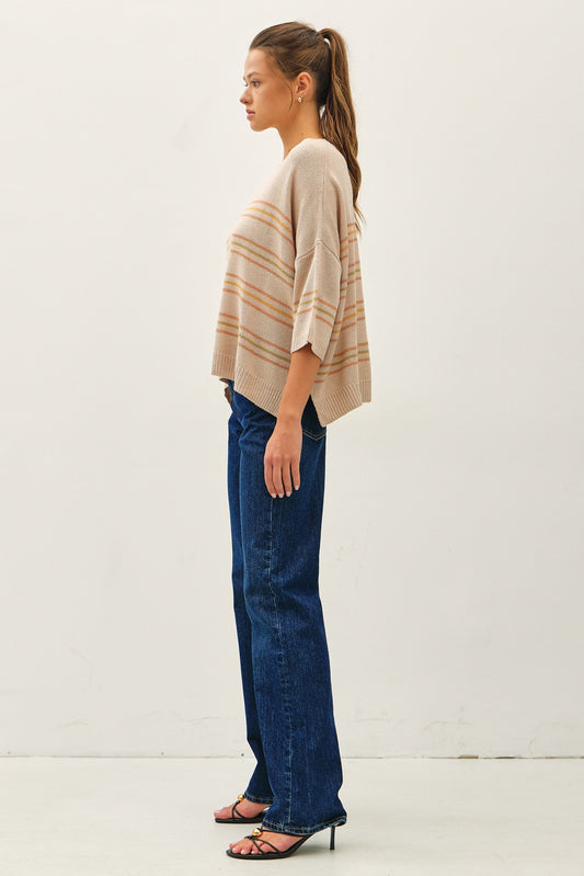 Dropped Shoulder Striped Sweater