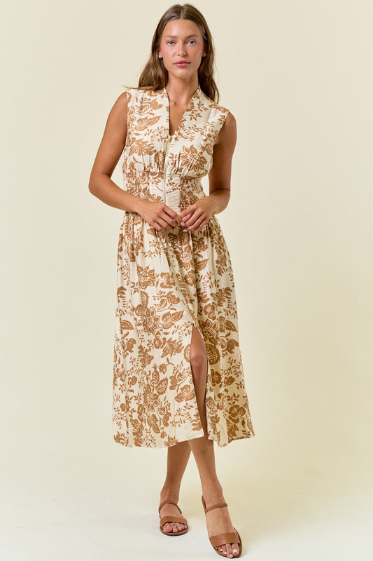 Paisley V-neck Smocked Dress