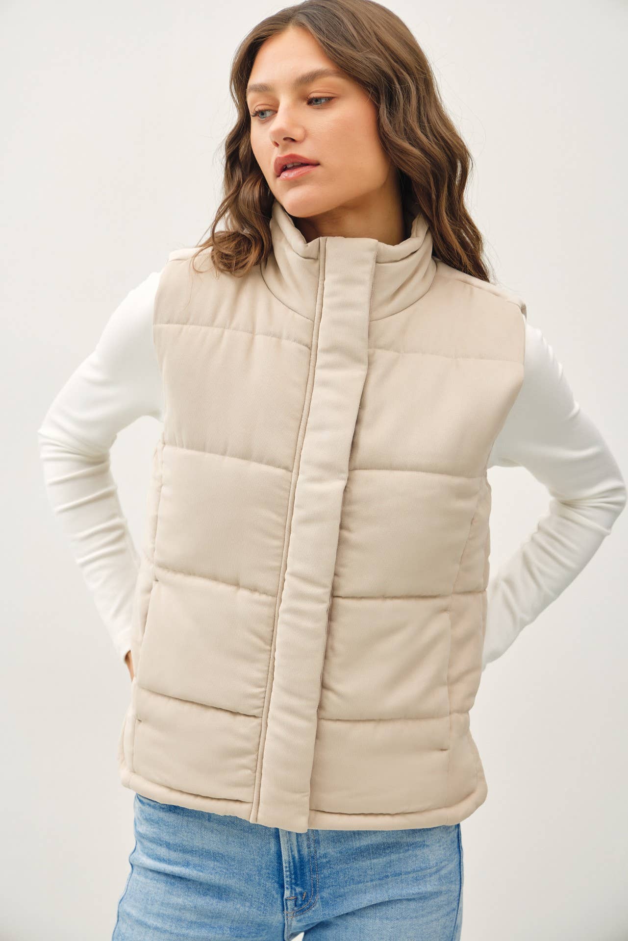 Suede-Like Puffer Vest | Beige