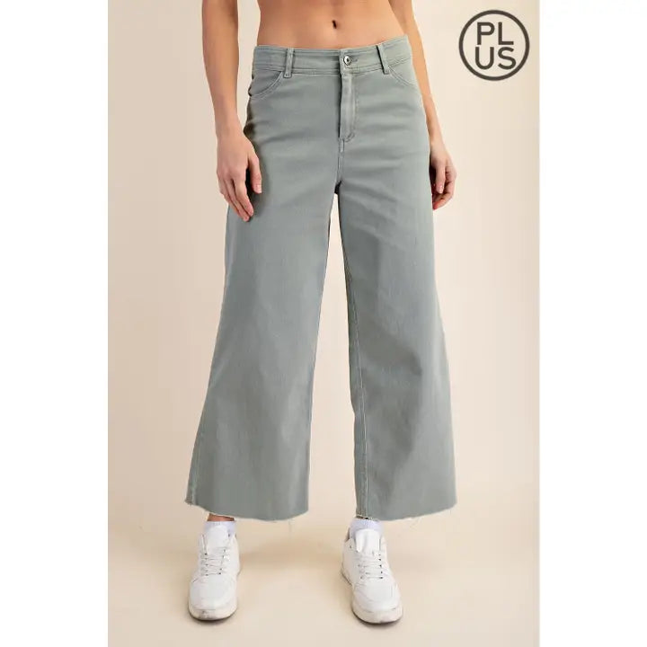 Cotton Twill Wide Leg Ankle Pant