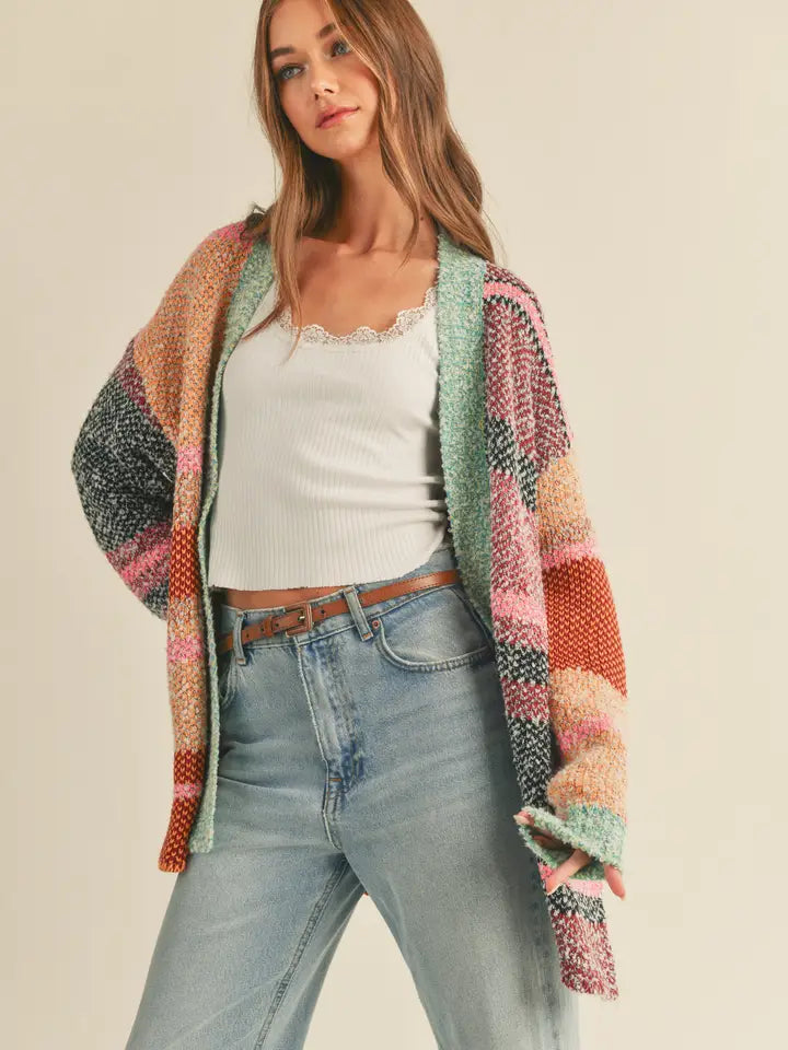 Oversized Color Block Cardigan