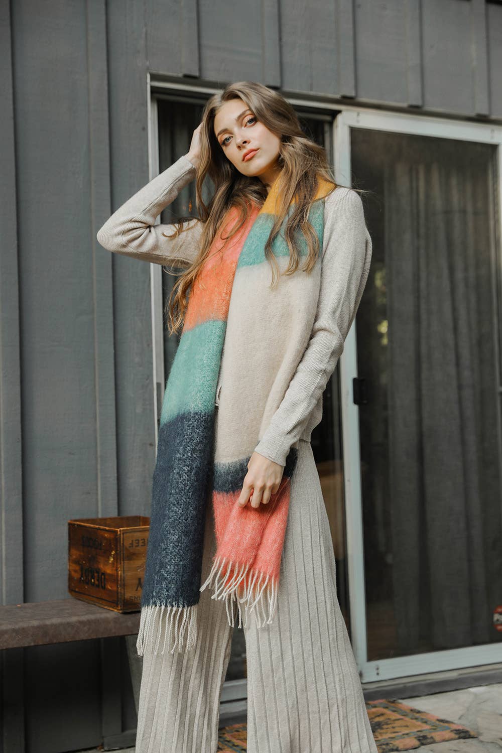 Color Block Faux Mohair Scarf