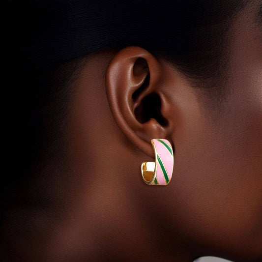 Pink & Green Stripe Earring