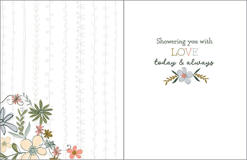 Wedding Greeting Card - Shower Flowers and Bird