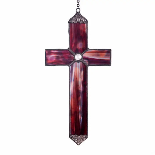 Red Opal Cross Stained Glass