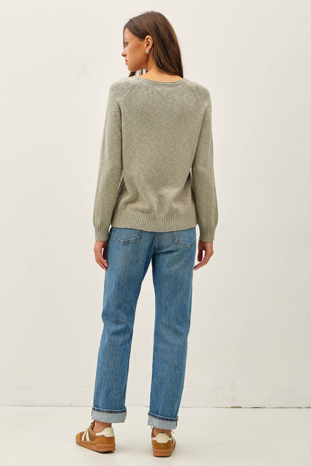 Raglan Sleeve Slub Pullover Sweater | Dusty Sage