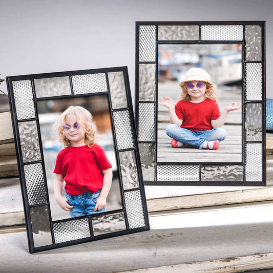 Grey and Clear Stained Glass Picture Frame