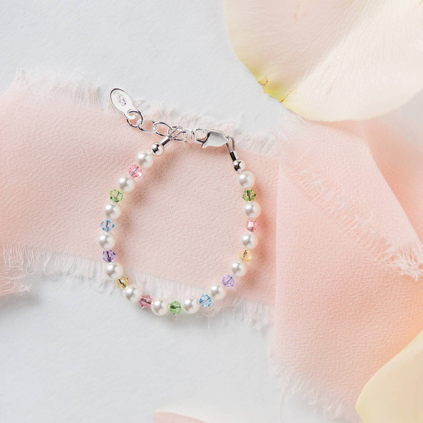 SS Multi Crystal Pearl Baby Bracelet