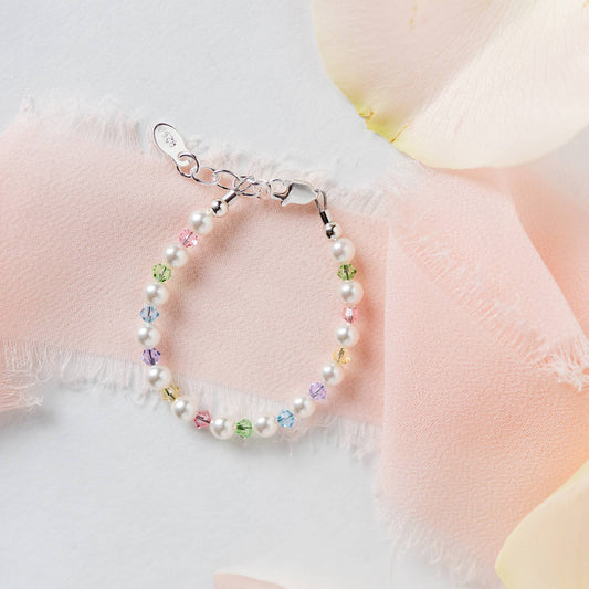 Sterling Silver Multi Crystal Pearl Baby Bracelet