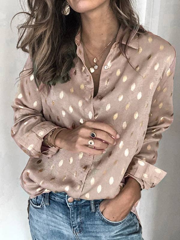 Loose Bronzing Buttoned Lapel Blouse