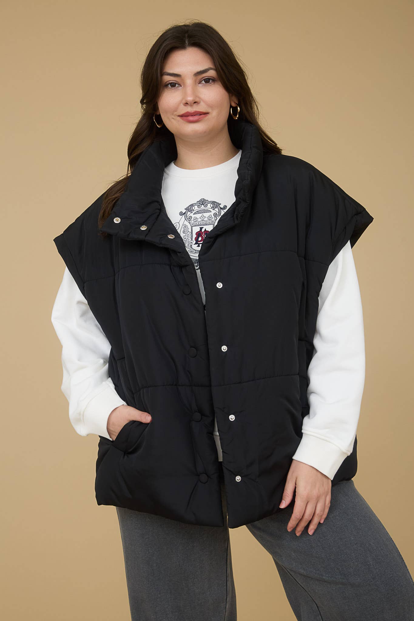 PLUS EXCLUSIVE | Snap Button Puffer Vest