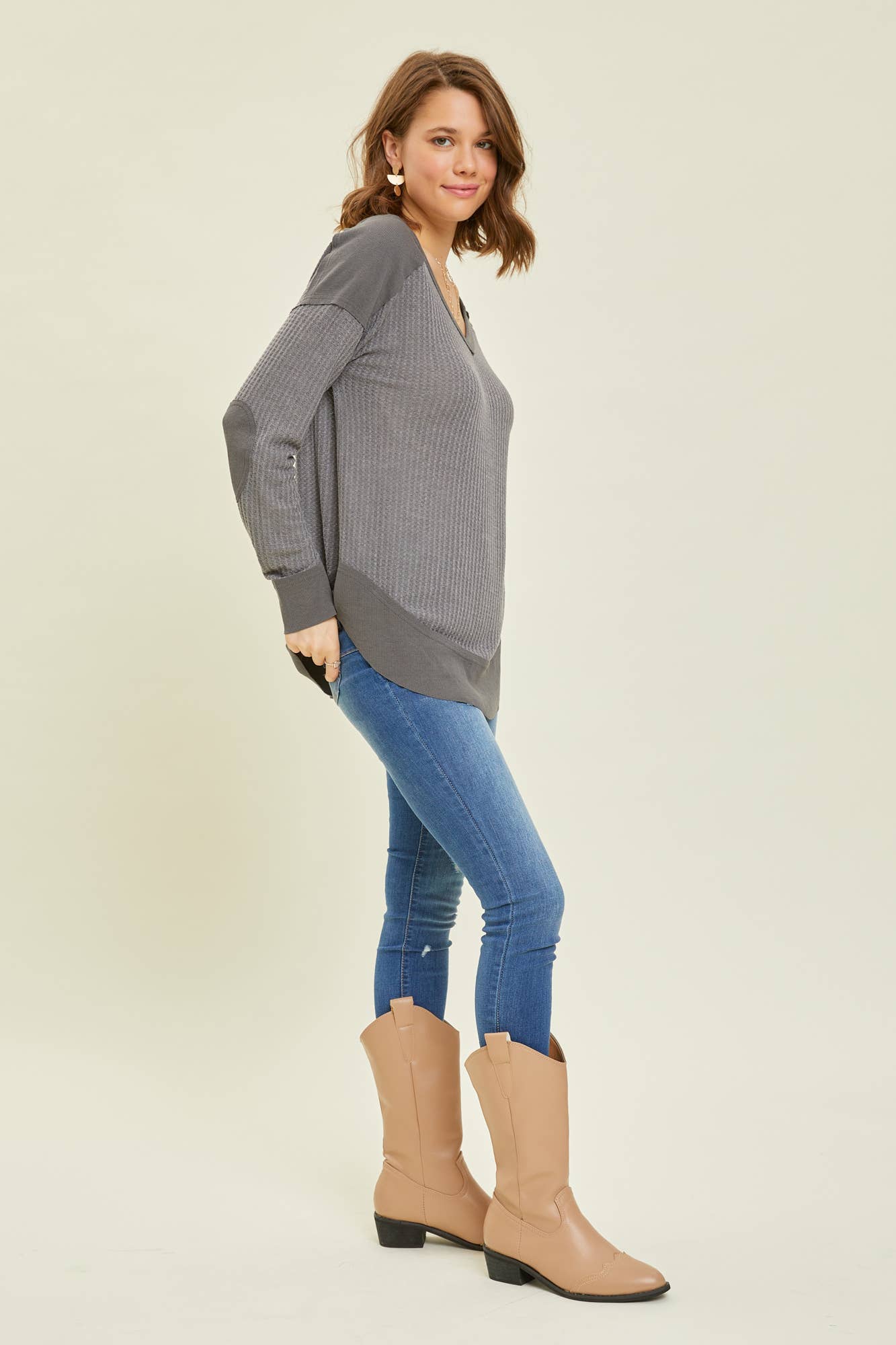 Thermal Layering V-Neck Top | Charcoal