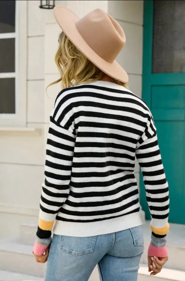 Striped Sleeve Detail Sweater